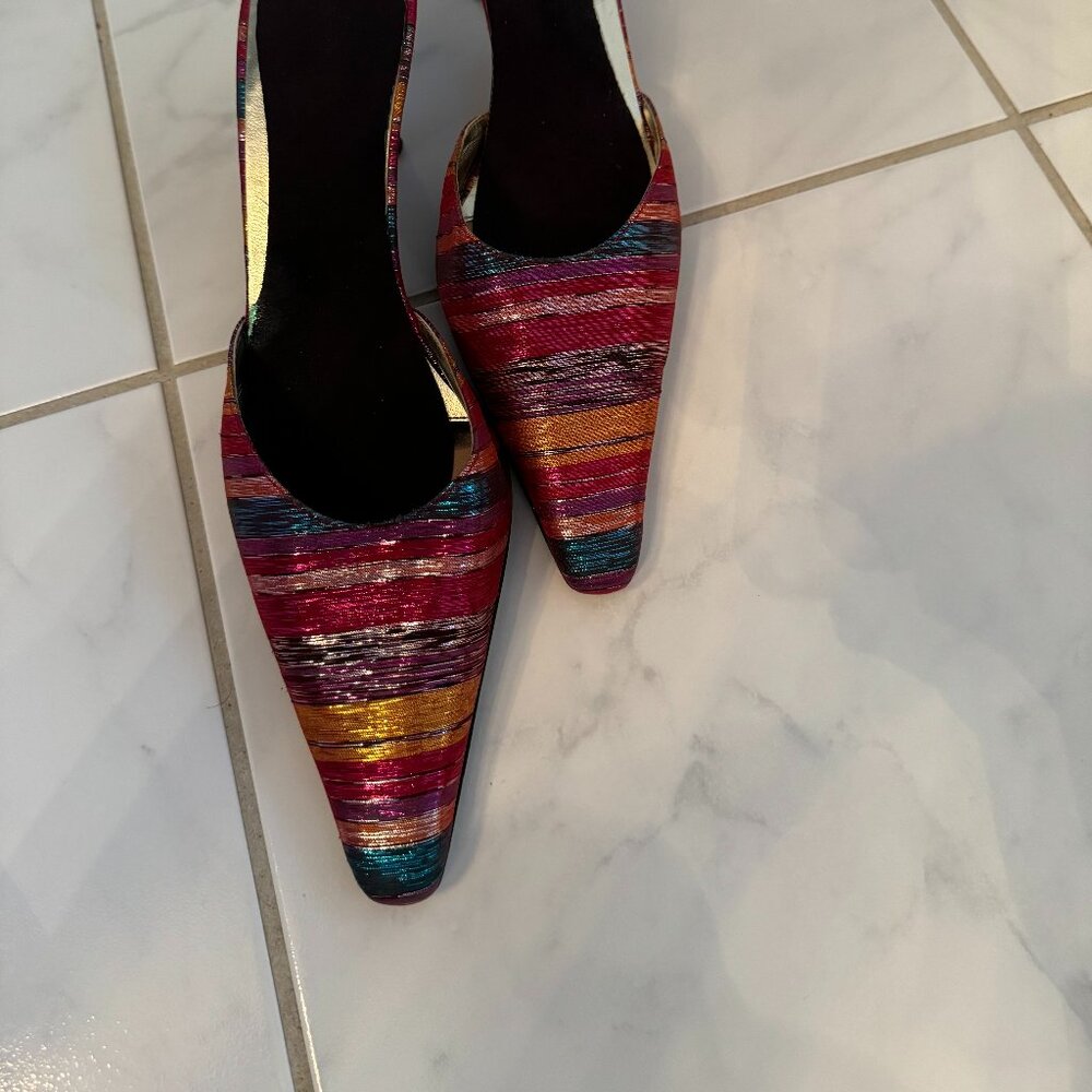 Costa Blanca (Madrid) Multicolored Pointed Toe Slides, 3-in Heels, size 11 M